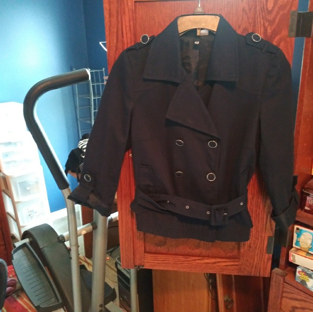 H&M Blue Belted Peacoat